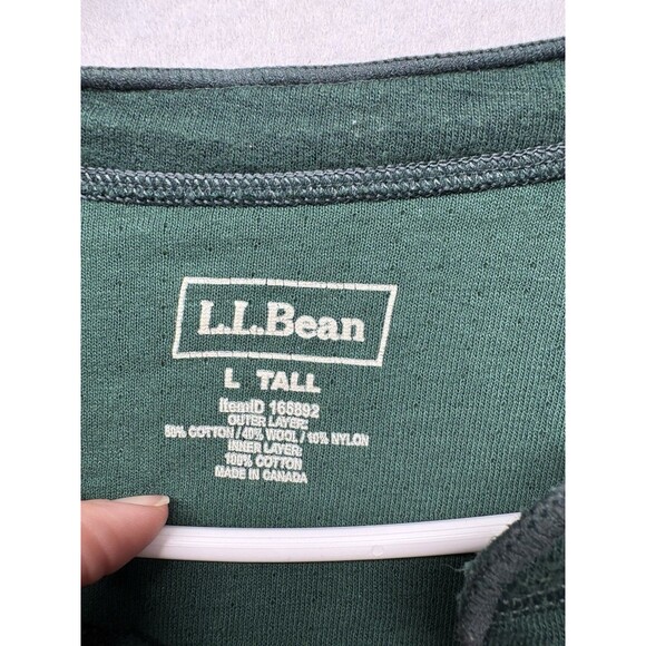 L.L.Bean Shirt Mens Large Tall Green Henley Long Sleeve Wool Blend Vintage - Picture 2 of 3